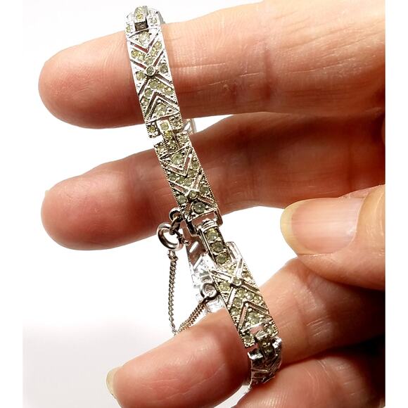 Vintage Napier Rhinestone Geometric Bracelet, Safety Chain, 1960s, 7" - Picture 5 of 10